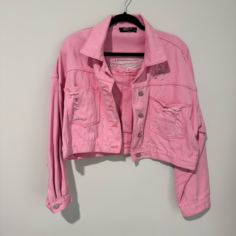 Pink Distressed Denim Jacket - Picture 4 of 7